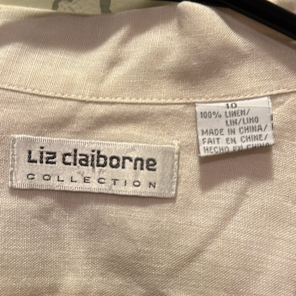 Liz Claiborne 100% linen cream colored buttonup shortsleeve blouse/Size 10/B-110 - Picture 3 of 5